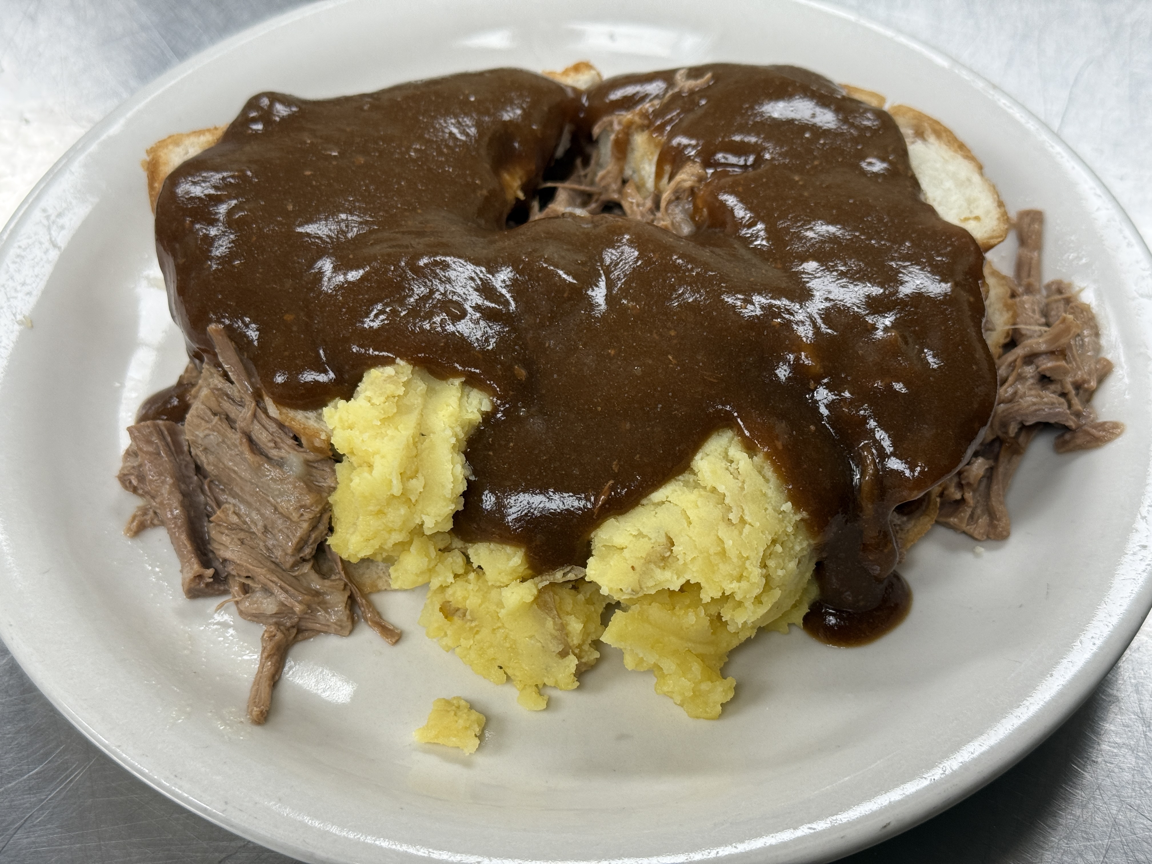 Beef Commercial - hot roast beef with mashed potatoes and gravy